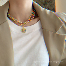 Shangjie Oem Retro Man Cabeça grossa Colar duplo colar mulheres liga dourada de ouro mais vendido colares